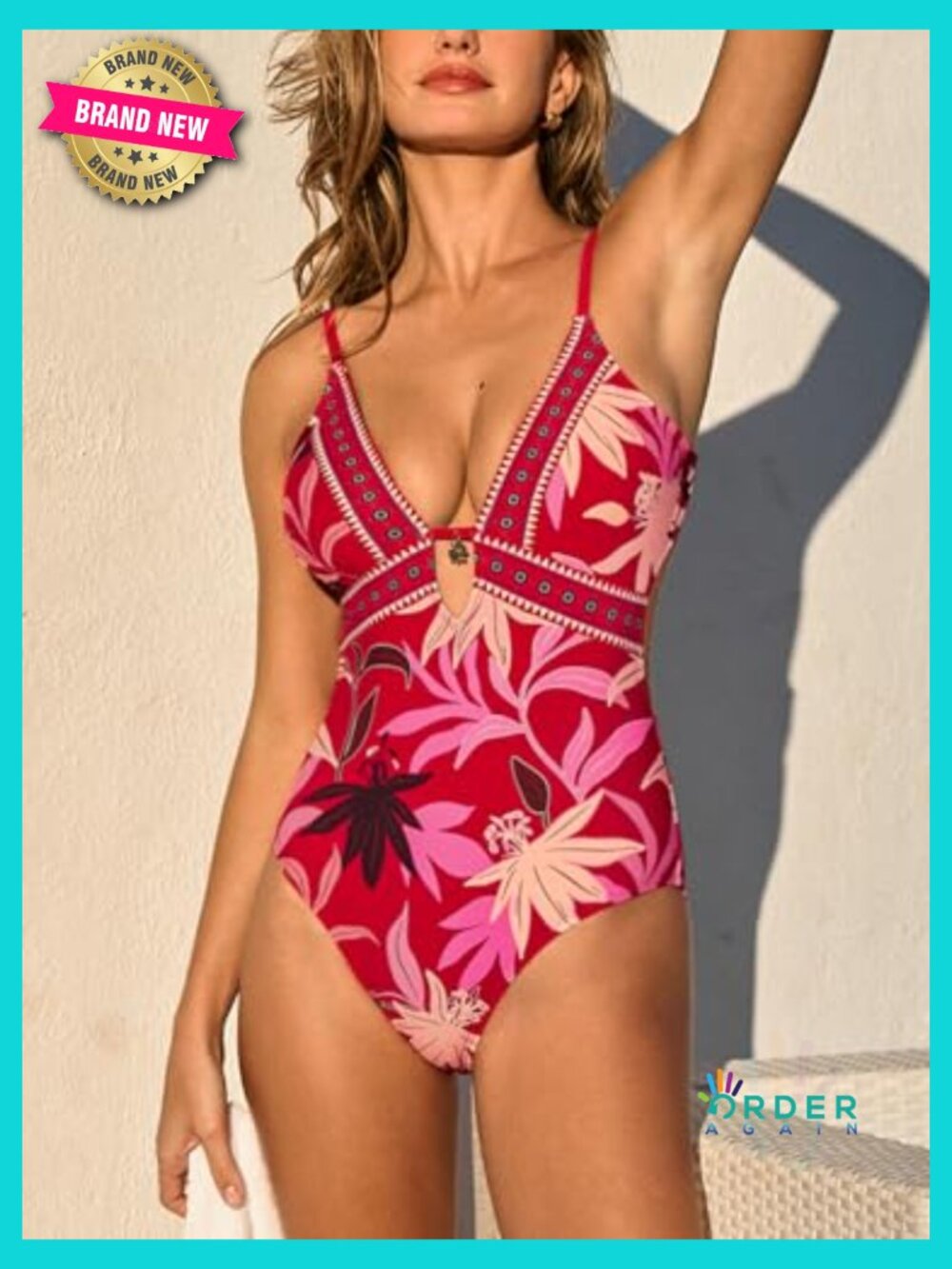 Deep V Plunging Neck Monokini One Piece Swimsuit Cutout Tie Back - Picture 4 of 6